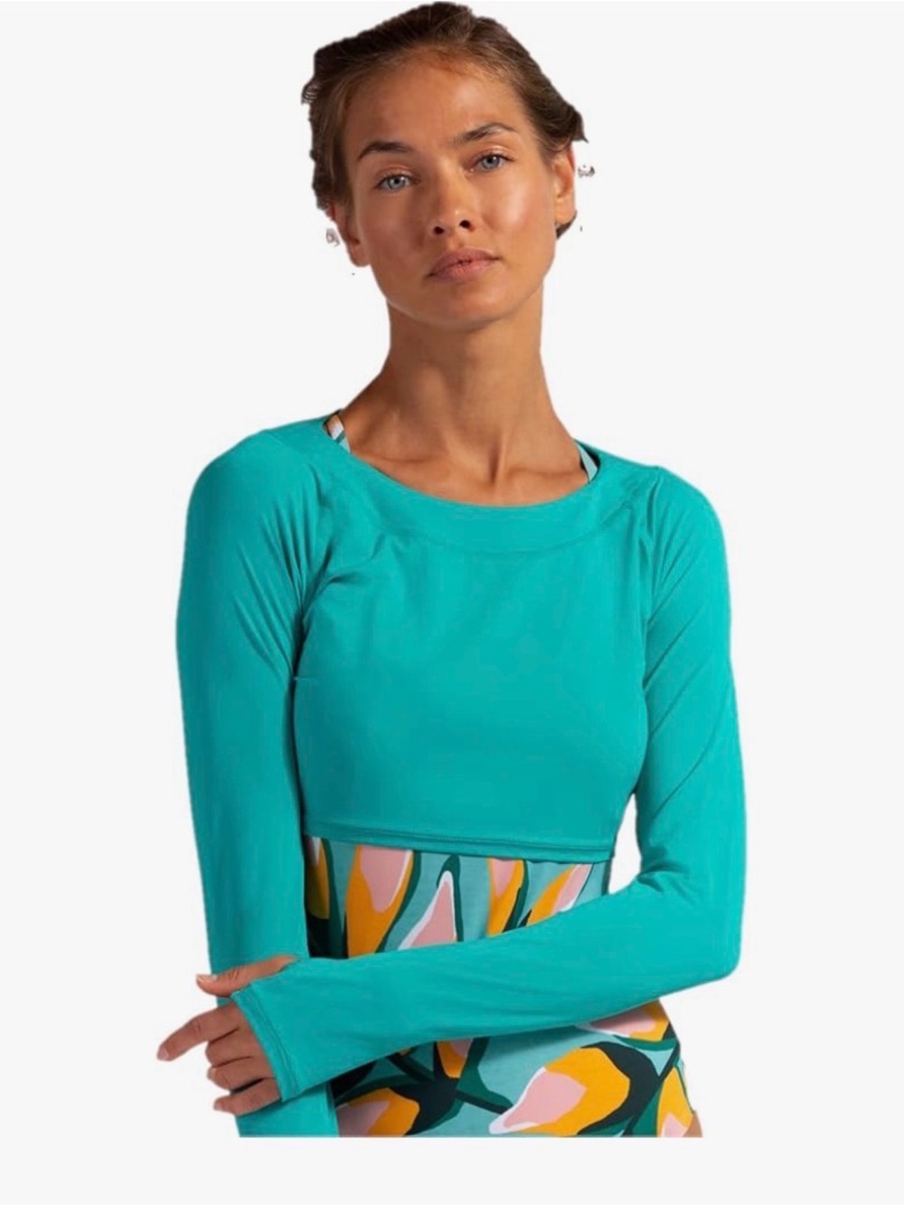 Long Sleeve Crop Top in Caribbean Green
